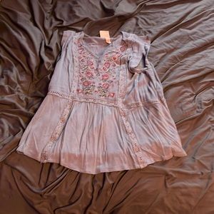 Knox Rose Blue Top with Embroidered Flowers